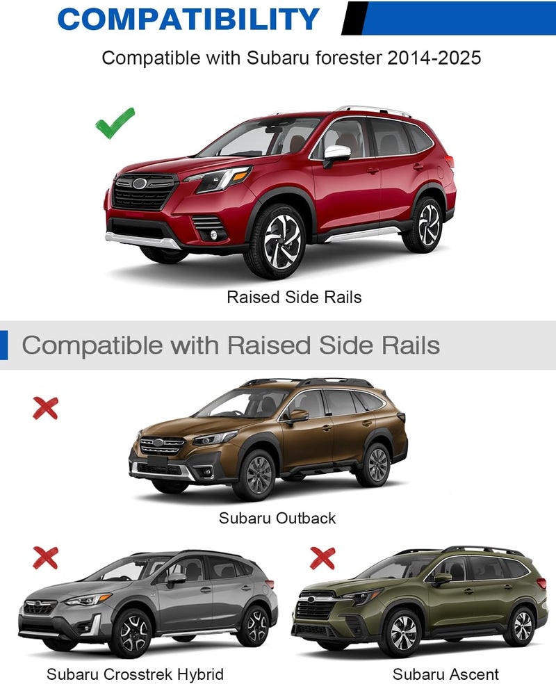 wonderdriver 300lbs Lockable Roof Rack Cross Bars Compatible with Subaru Forester 2014-2026 with Raised Side Rails (Not for Wilderness), Heavy Duty Aluminum Roof Rails Crossbars Rooftop Luggage - Image 2